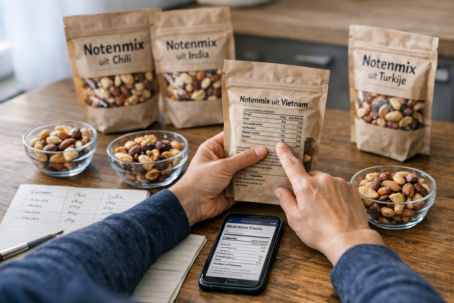 Verschillende soorten noten in een notenmix