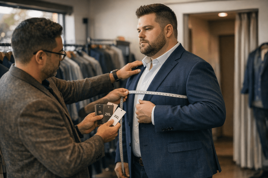 Hoe bepaal je de juiste pasvorm bij grote maten herenkleding (en welke maten vallen vaak anders)?