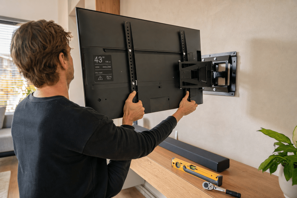 Welke VESA-maat en draagkracht moet een tv beugel voor 43 inch hebben om veilig te monteren?