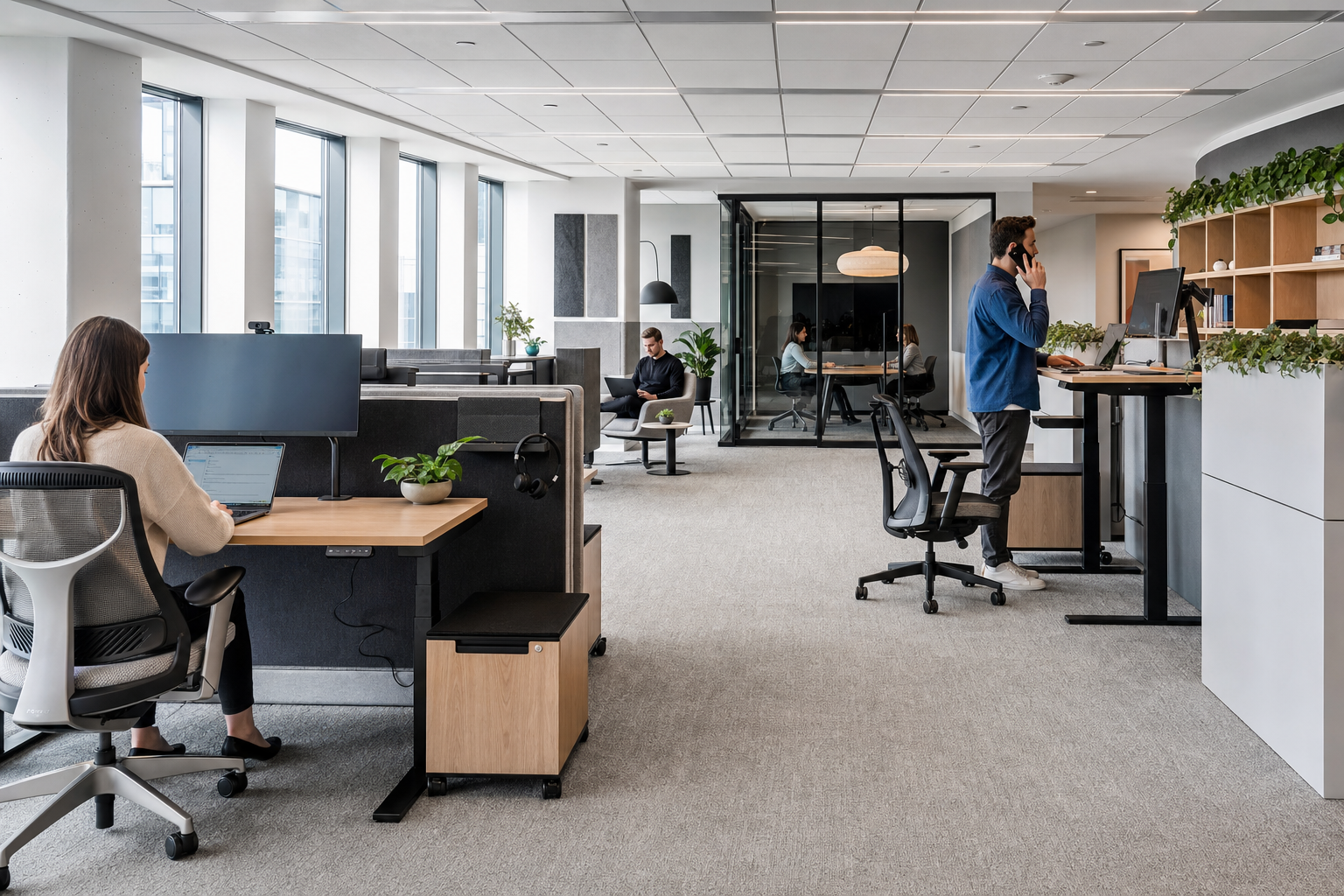 Modern kantoor met flexibele werkplekken